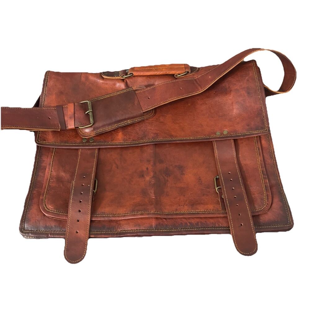 Vintage Genuine Leather Handmade Large Messenger Bag Briefcase Men Shoulder Bag
